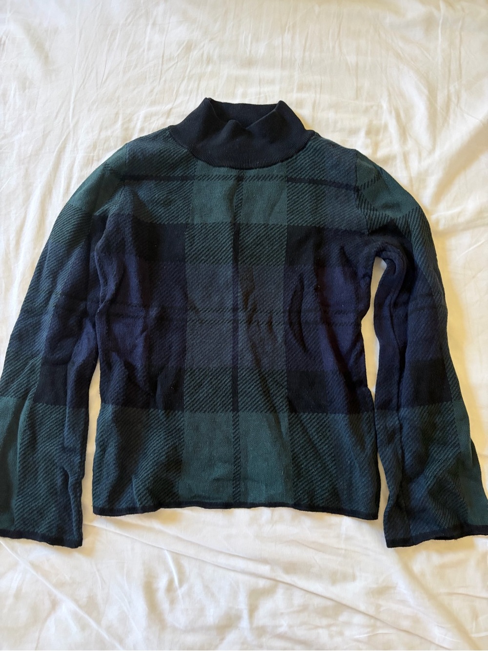 Ann Taylor Factory Black and Dark Green Plaid Turtleneck Sweater